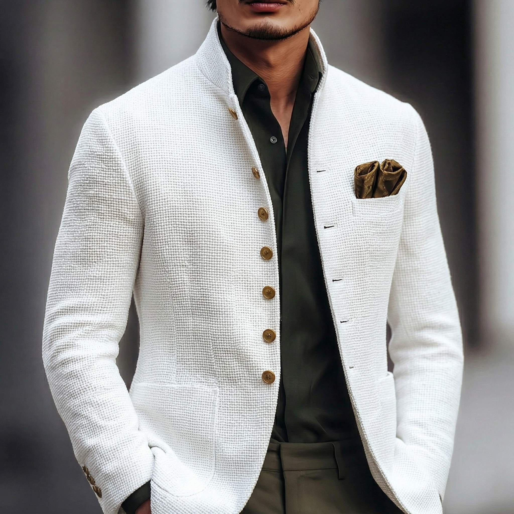 FRANK™ | Strikket blazer til mænd med guldknapper