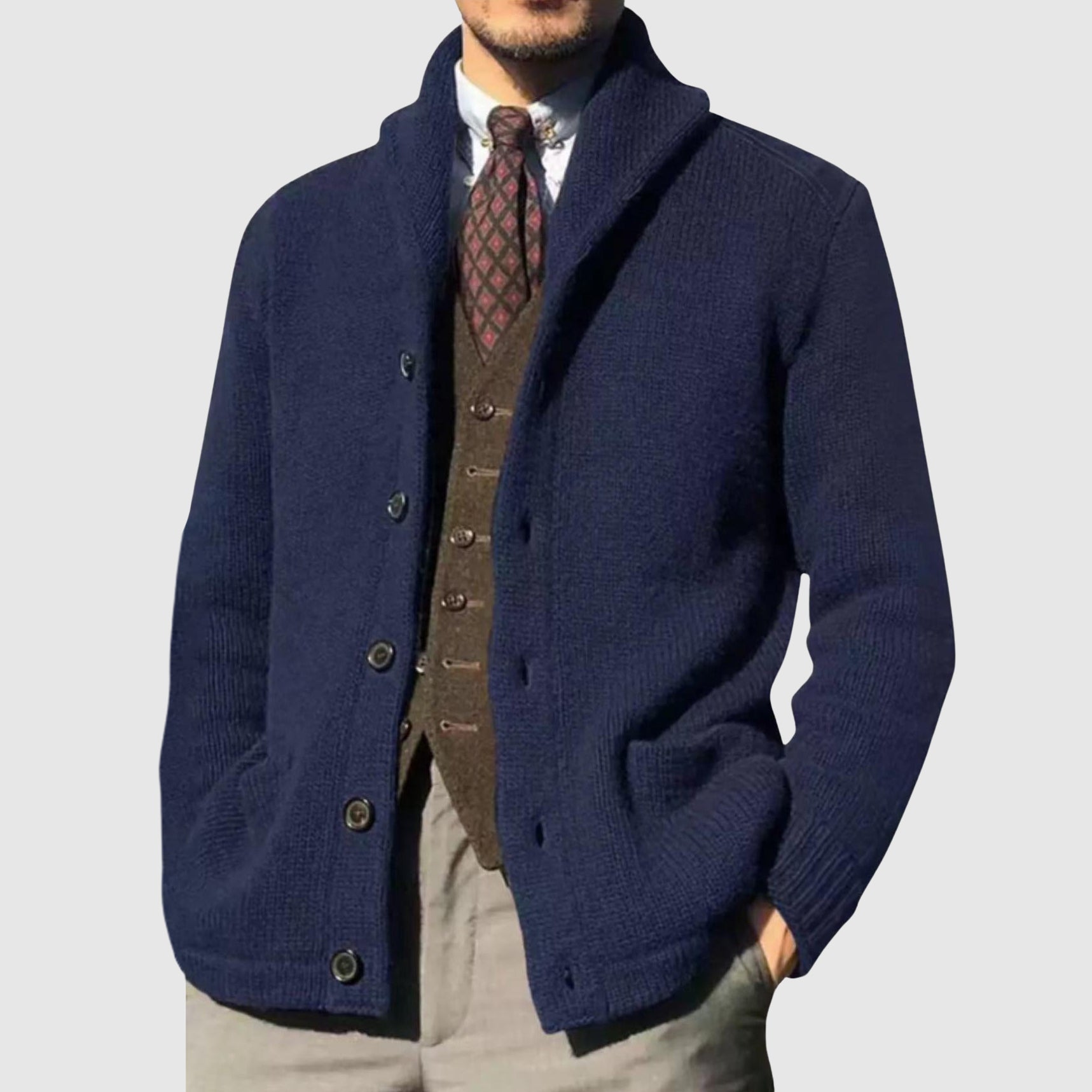 FRANK™ | Strikket cardigan til mænd med reverskrave