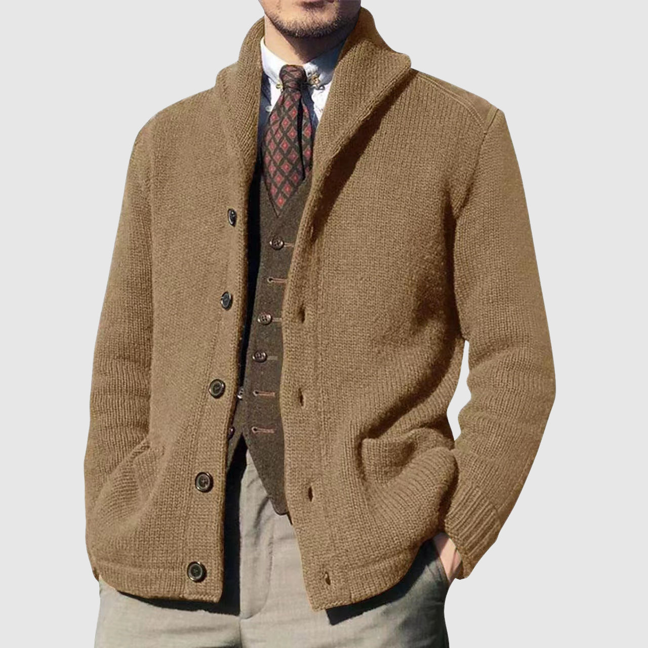 FRANK™ | Strikket cardigan til mænd med reverskrave
