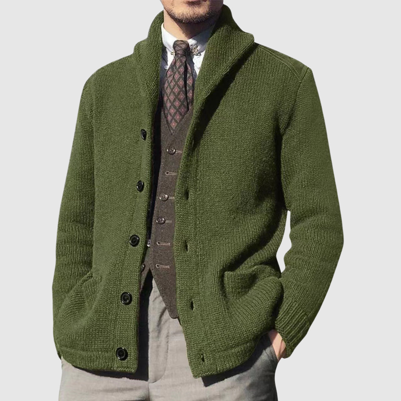 FRANK™ | Strikket cardigan til mænd med reverskrave